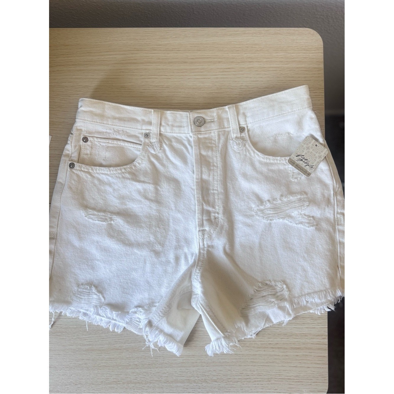 NWT We The Free Twenty Seven White Distressed Denim Shorts Size 27 Festival Boho