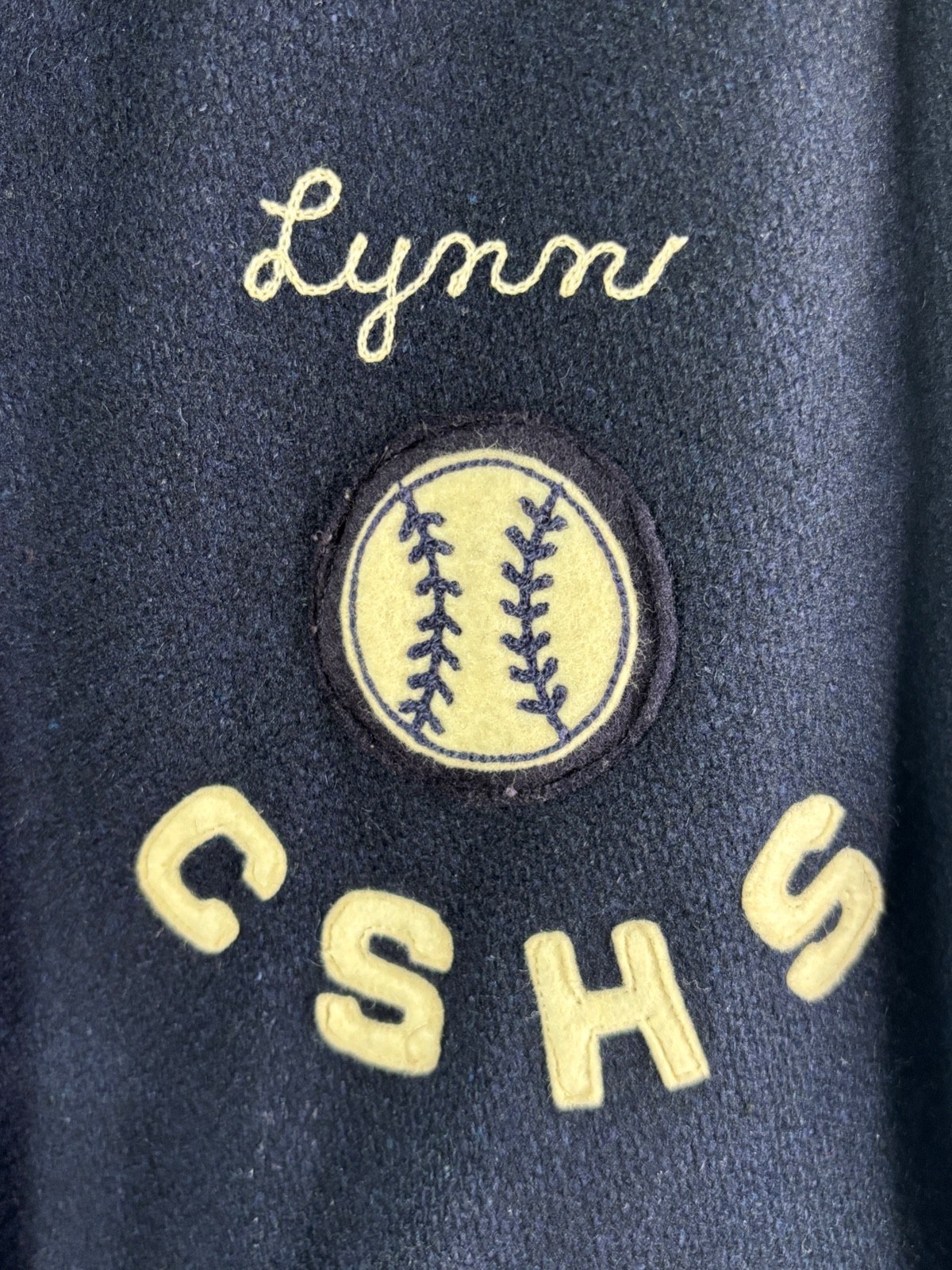 VTG 70’S HIGH SCHOOL LETTERMAN BLUE VARSITY JACKET W/LEATHER GIRLS SOFT BALL*S/M
