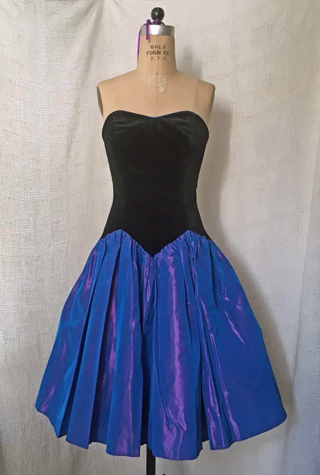 Vintage 1980s Laura Ashley Strapless Dress Prom Party Velvet Taffeta US 8 UK 10