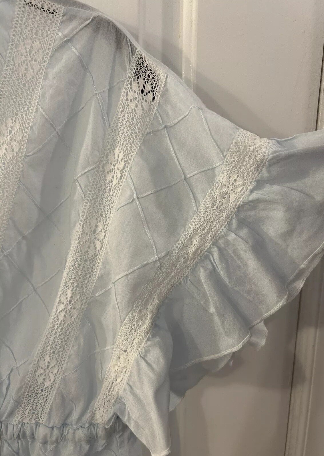 Vintage Jade Rio Women’s Size 42 (S) Blue Cotton – Embroidered, Lace Short Robe
