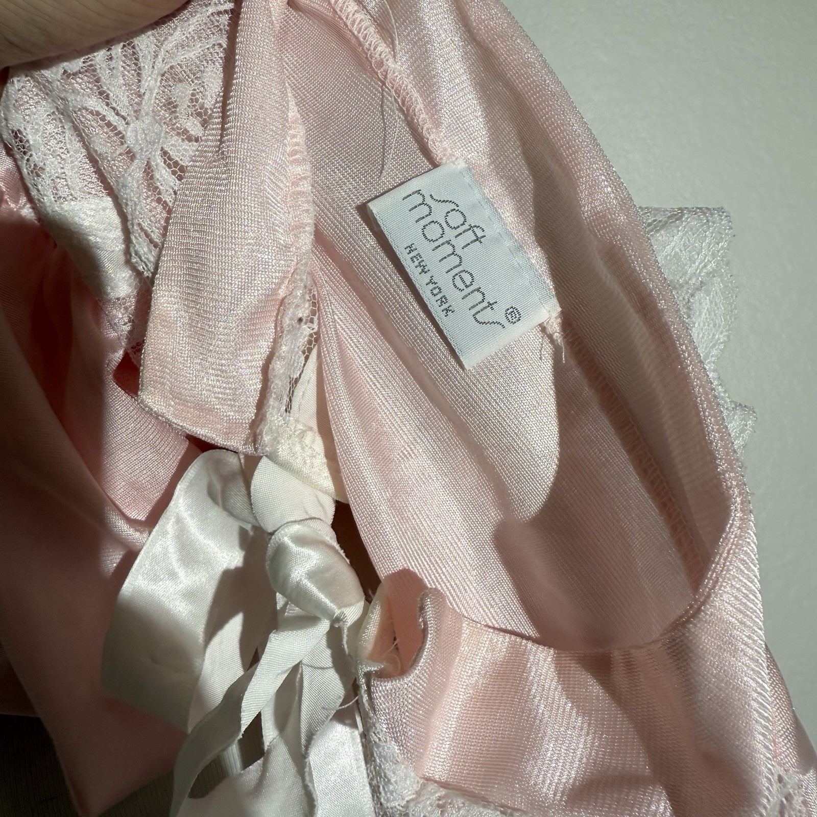 Vintage Soft Moments Pink Dressing Robe Nightgown Lace Floor Length Peignoir Vtg