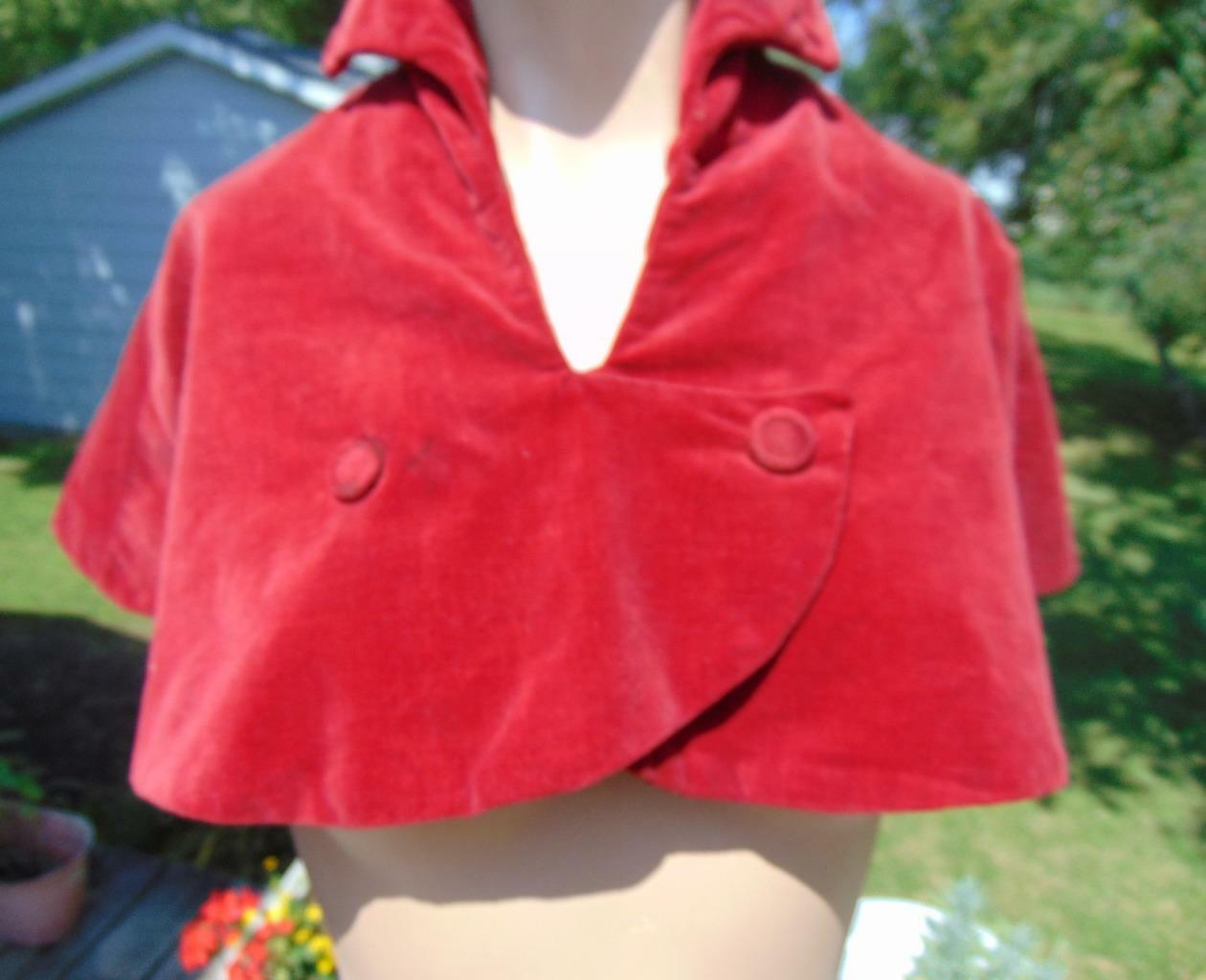 VTG 30S RED VELOUR CAPLET SMALL SIZE