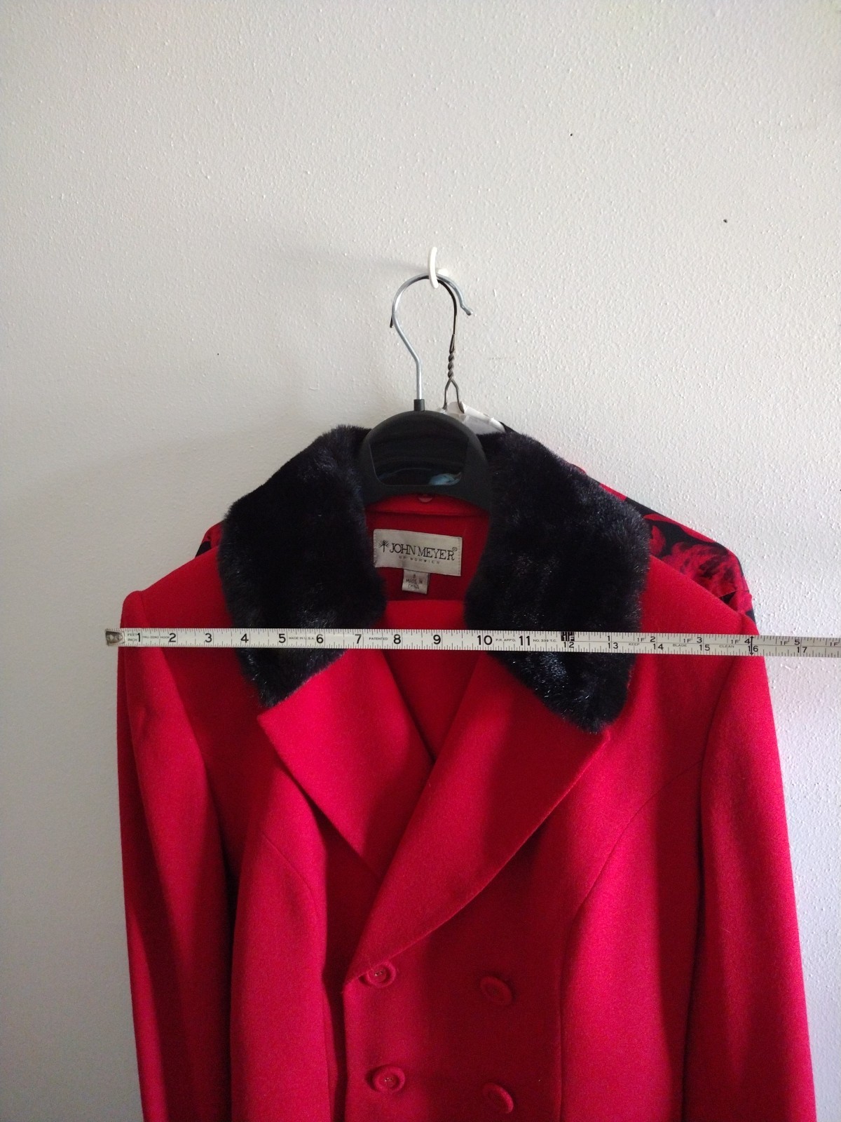 Vintage 1990s John Meyer of Norwick 2pc Red Jacket Faux Fur Cuffs Button Size 8P