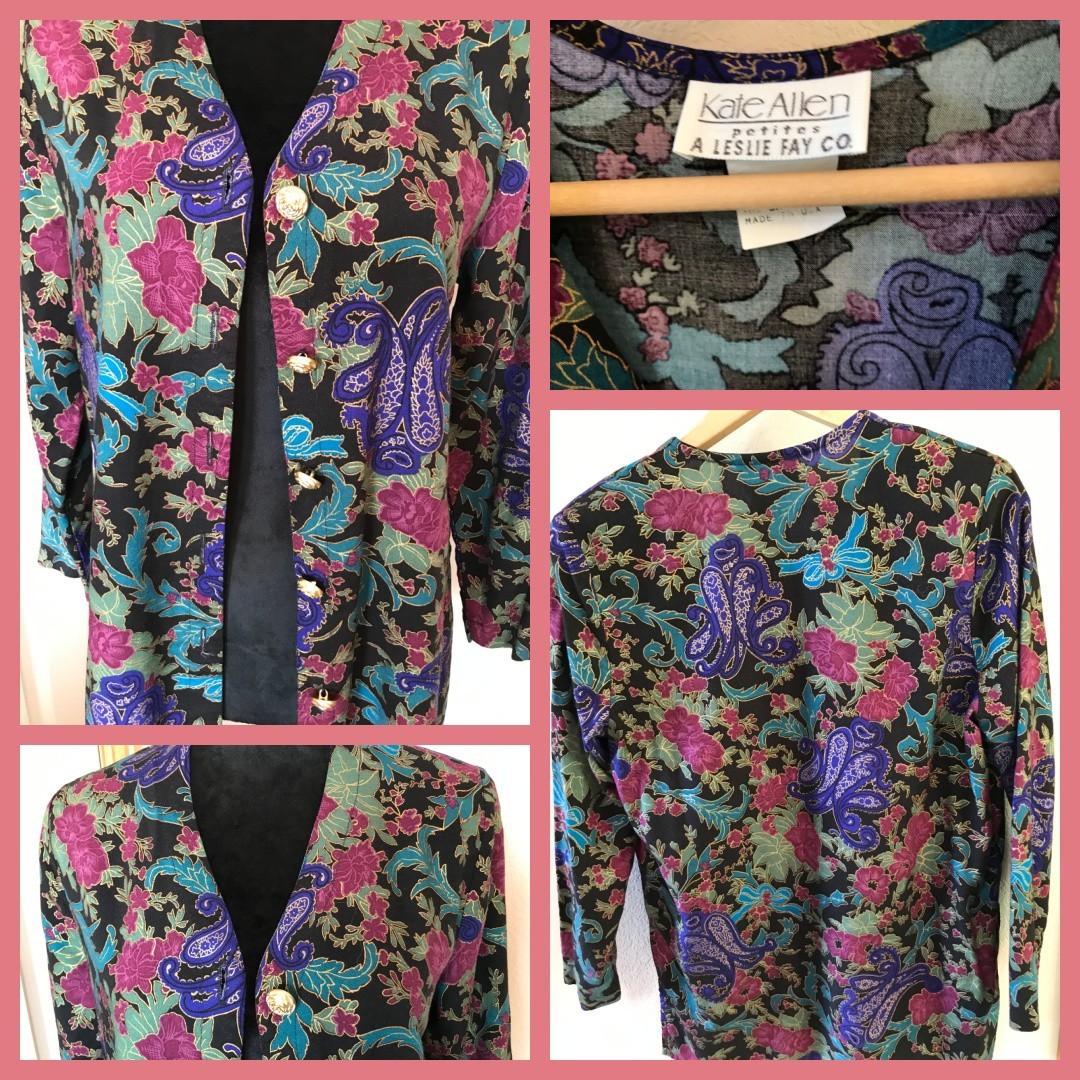 VTG 90s Leslie Fay Metallic Paisley Blouse, Multicolor Rayon Tunic Size Small