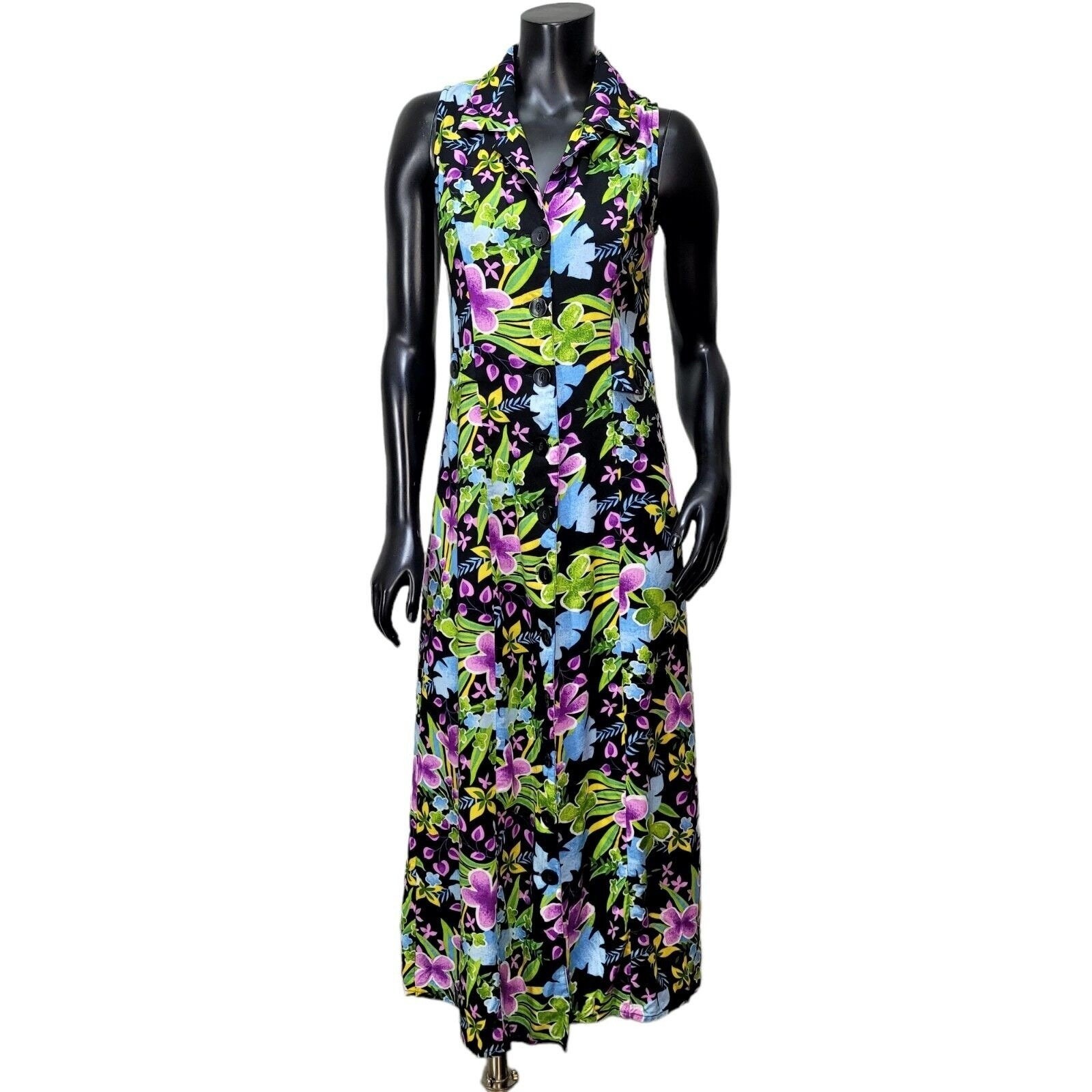 Notations Tropical Floral Rayon Halter Maxi Dress Y2K Resort Tiki Size 6