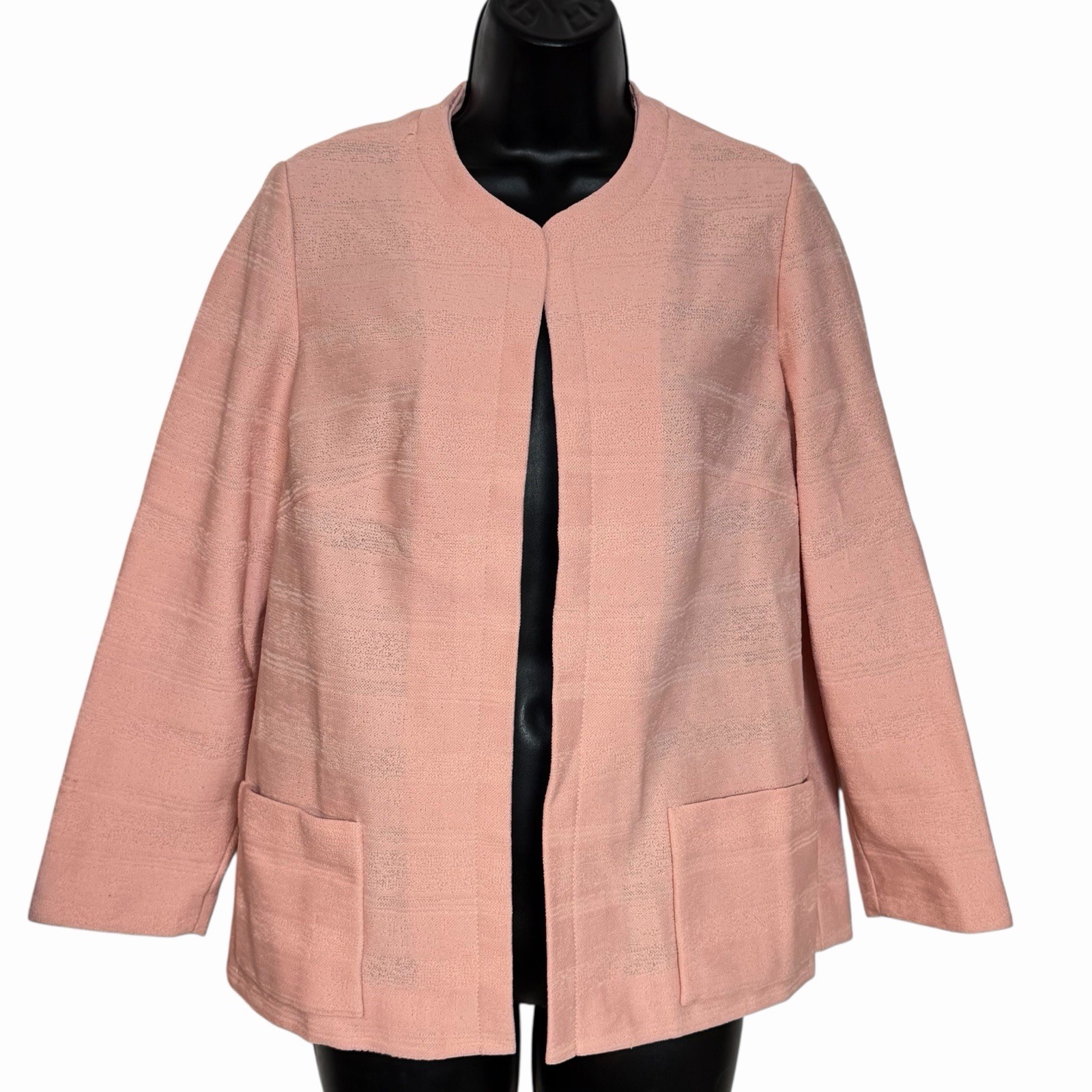 VINTAGE 1970s TEXTURED POLYESTER AMY ADAMS BLAZER JACKET PEACH RETRO SZ M *FLAW