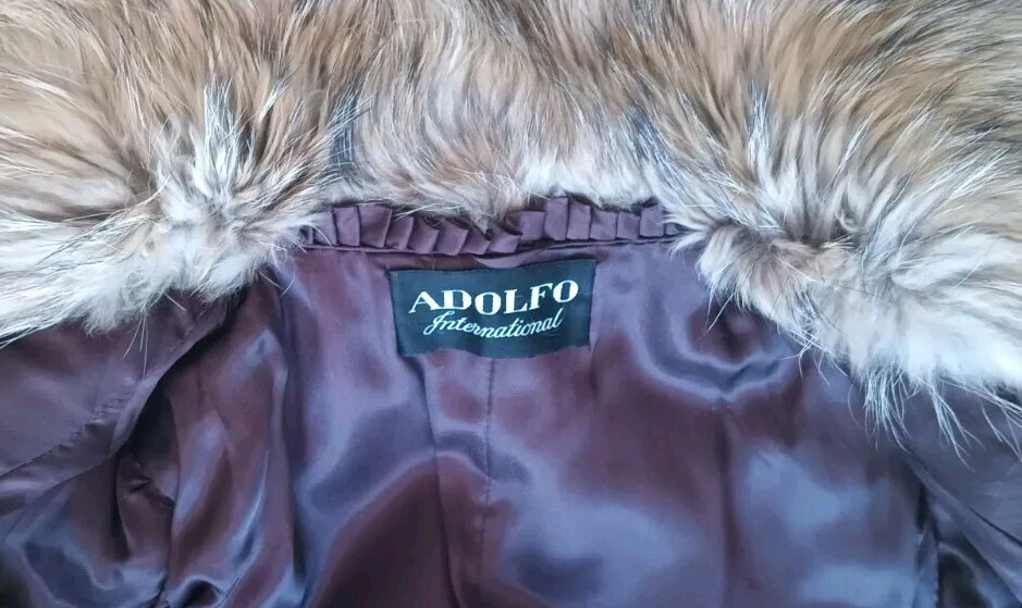 ADOLFO Bold Beauty Collared Feathered Finnish Raccoon Fur Coat Full Length Plus