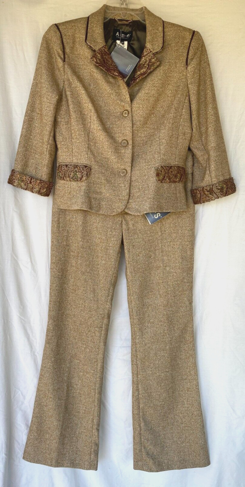 VTG 90s 2PC..ALLEN SCHWARTZ..GOLDEN BROWN..WOOL BLEND..PANT & BLAZER SUIT..NWT