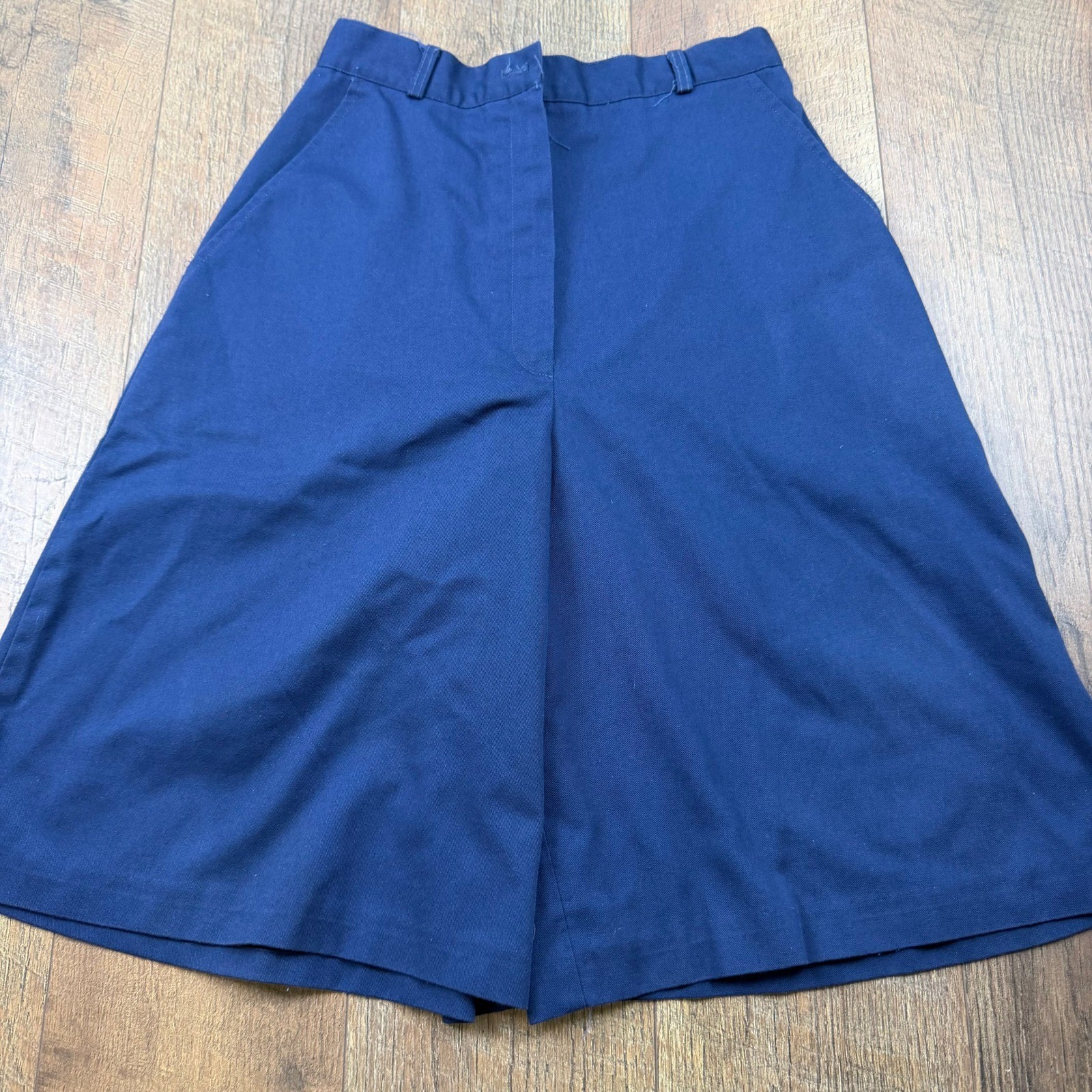 Vintage 80s Navy Blue Wide Leg Culottes Gaucho Shorts High Waist Size 7/8