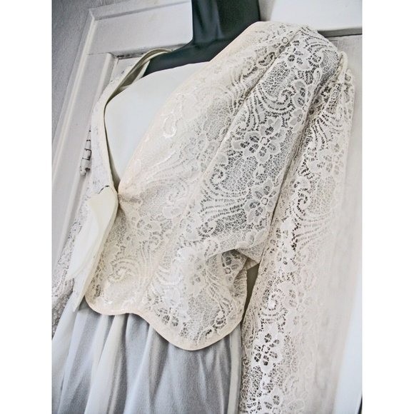 80s Dress Sz 12 L Vintage Ivory Semi Sheer Flared Skirt &Jacket, ck measurement