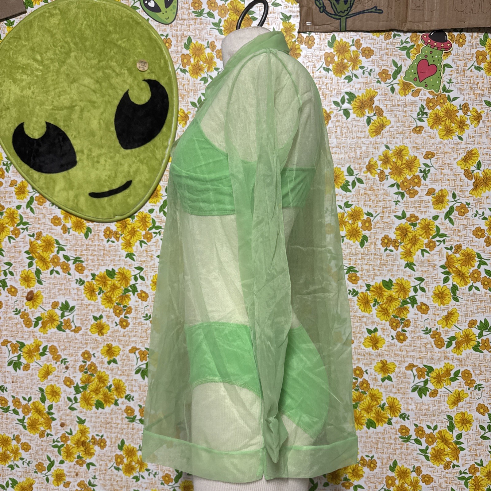 Vintage Retro Groovy Highlighter Green 3piece Lingerie Sleep Set Sexy Set