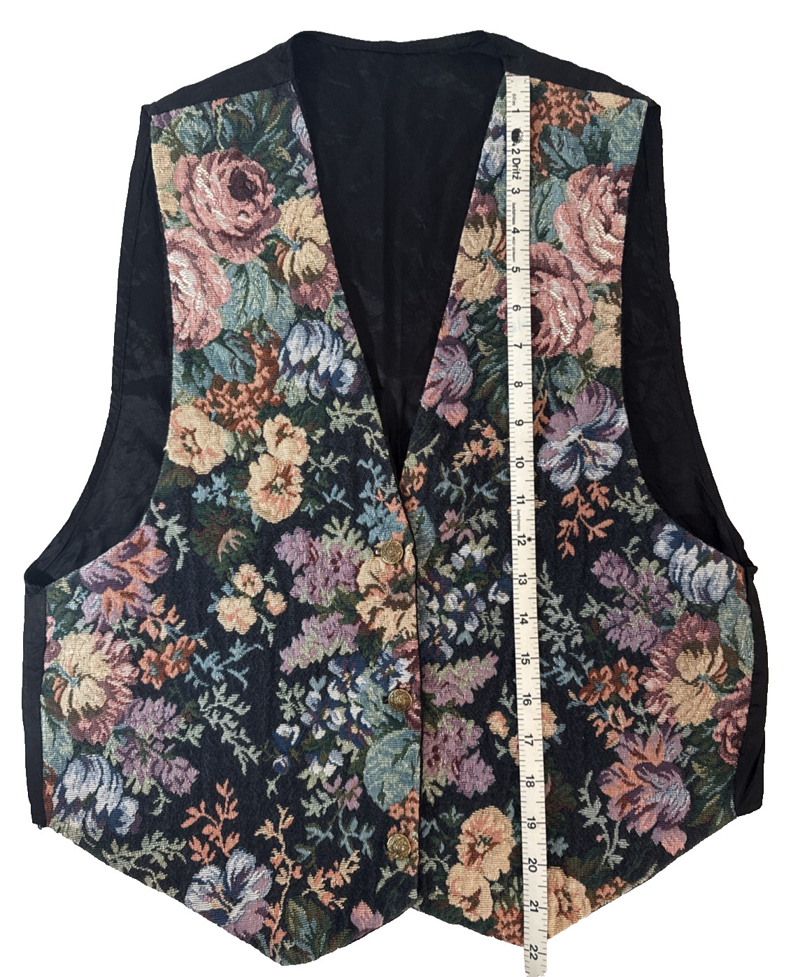 Vintage 90s Woven Floral Multicolor Vest with Black Back and Lining Size M