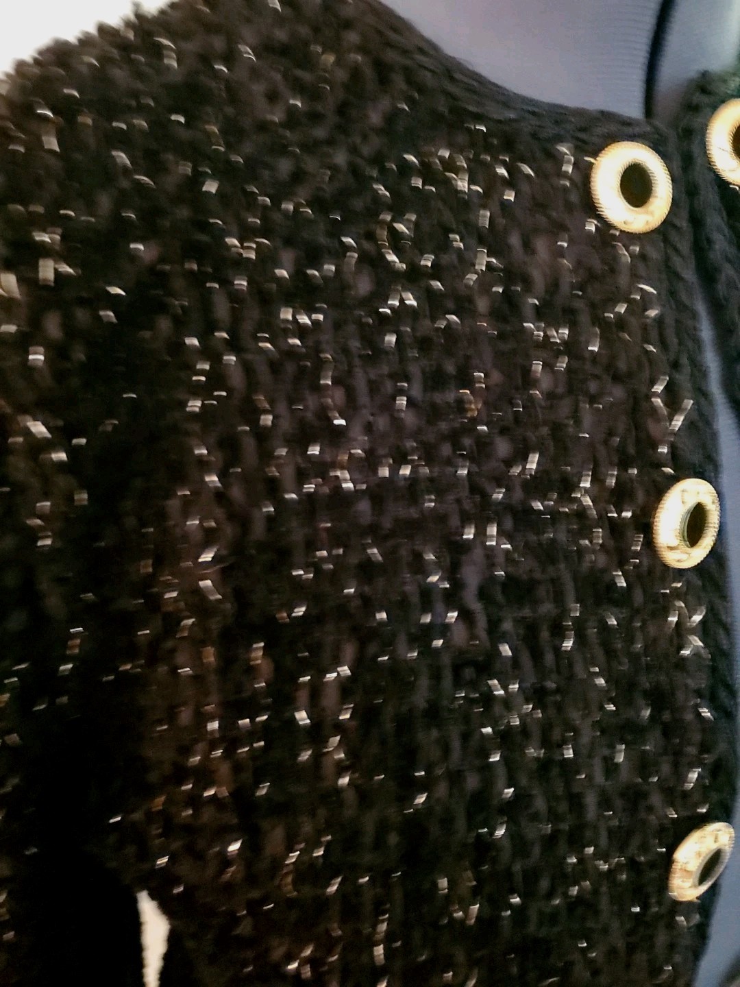 VINTAGE ESTELLE GRACER Handwoven Artisan Black Sparkle Cardigan Sweater 1991