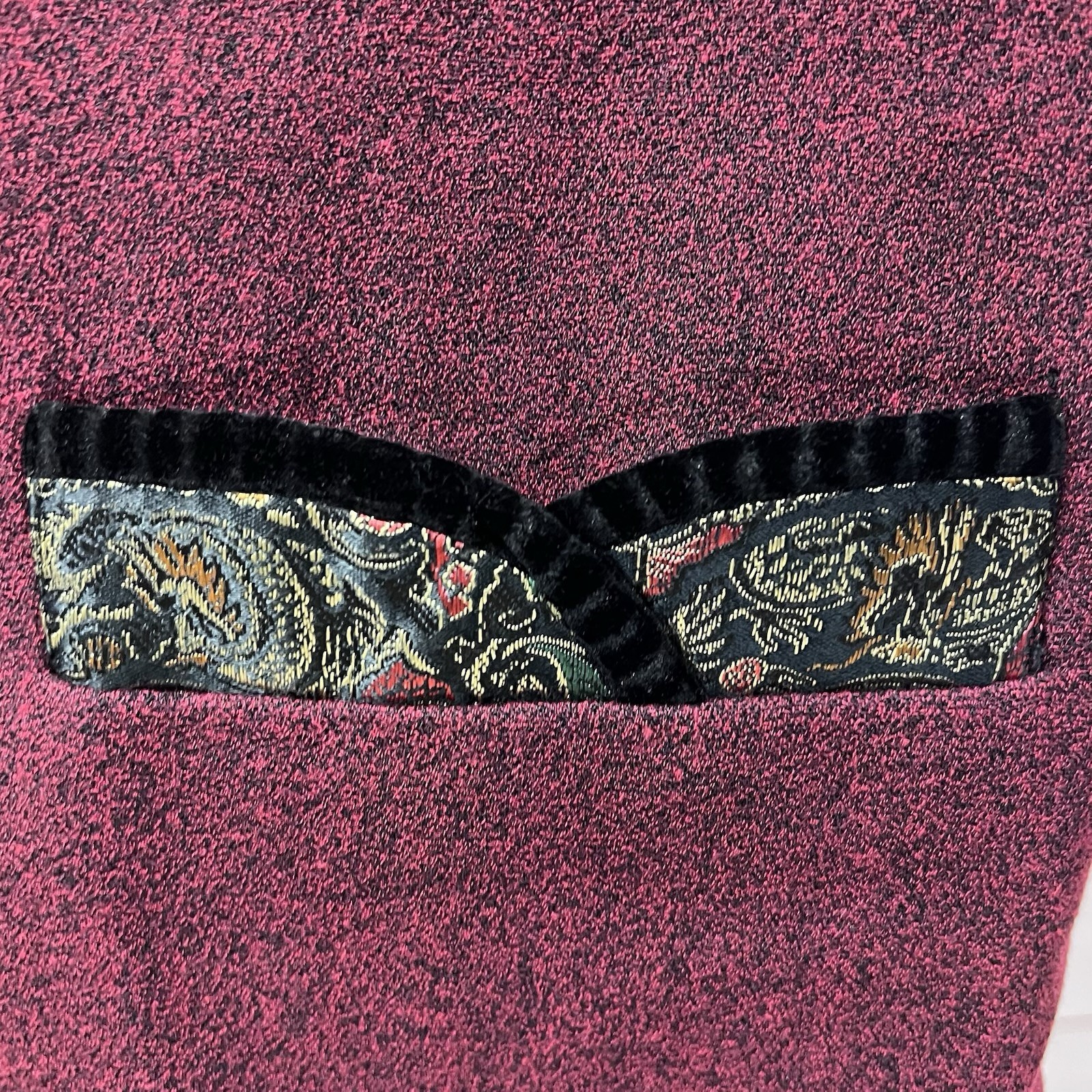 Vintage Asian Mandarin Collar Satin Brocade Velvet Kimono Blazer Cape Jacket