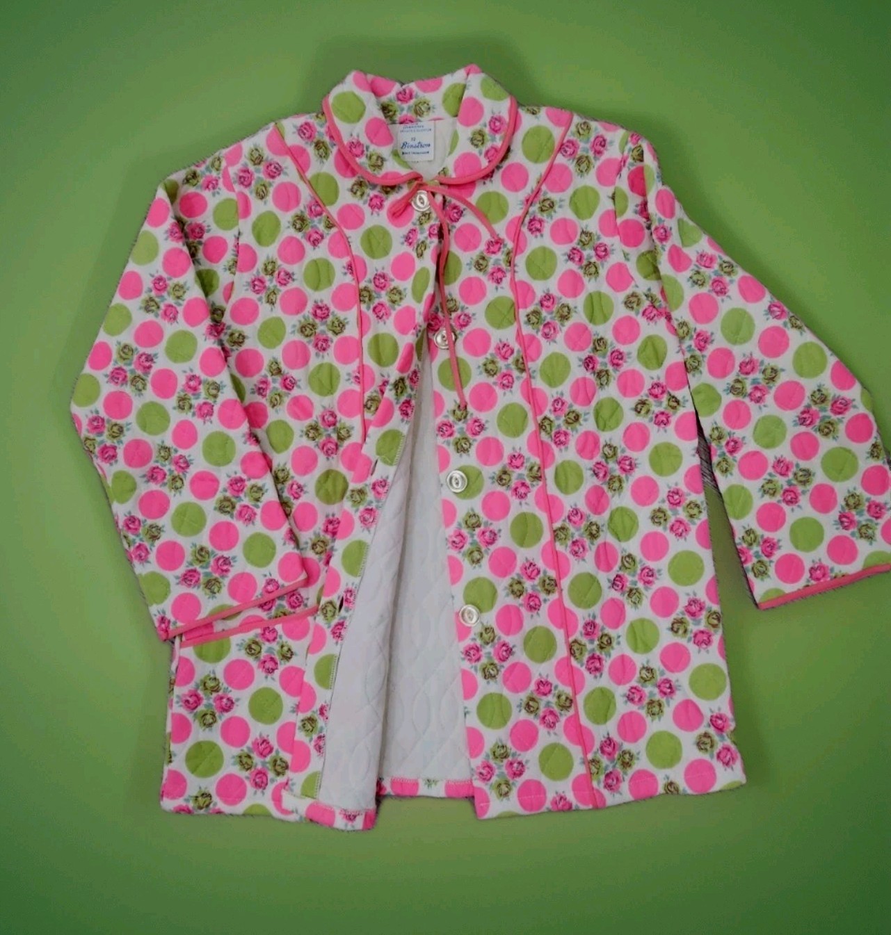 Mod 60s Apple Green Day Glo Pink Acetate MCM Bed Jacket S/M