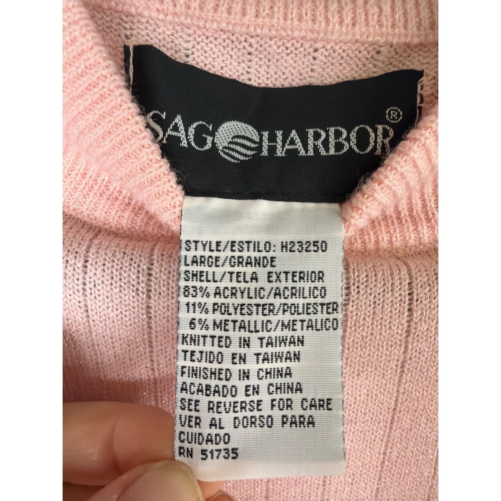 NWT VTG Sag Harbor Ice Pink Metallic Ribbed Mock Neck Short Slv Sweater Size L