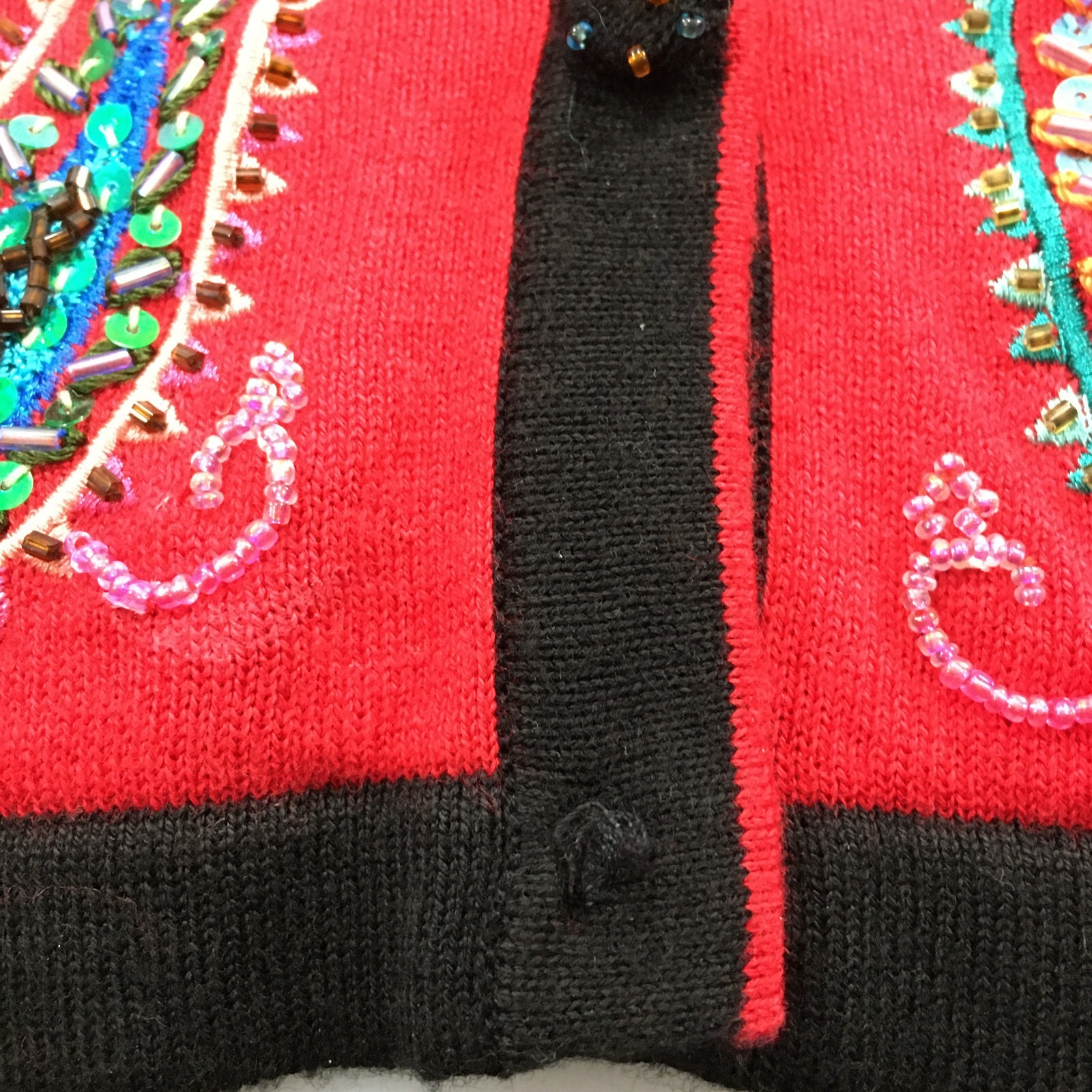 Jack B Quick PL Black Red Paisleys Sequins Beads Cardigan Vintage Button FLAWS