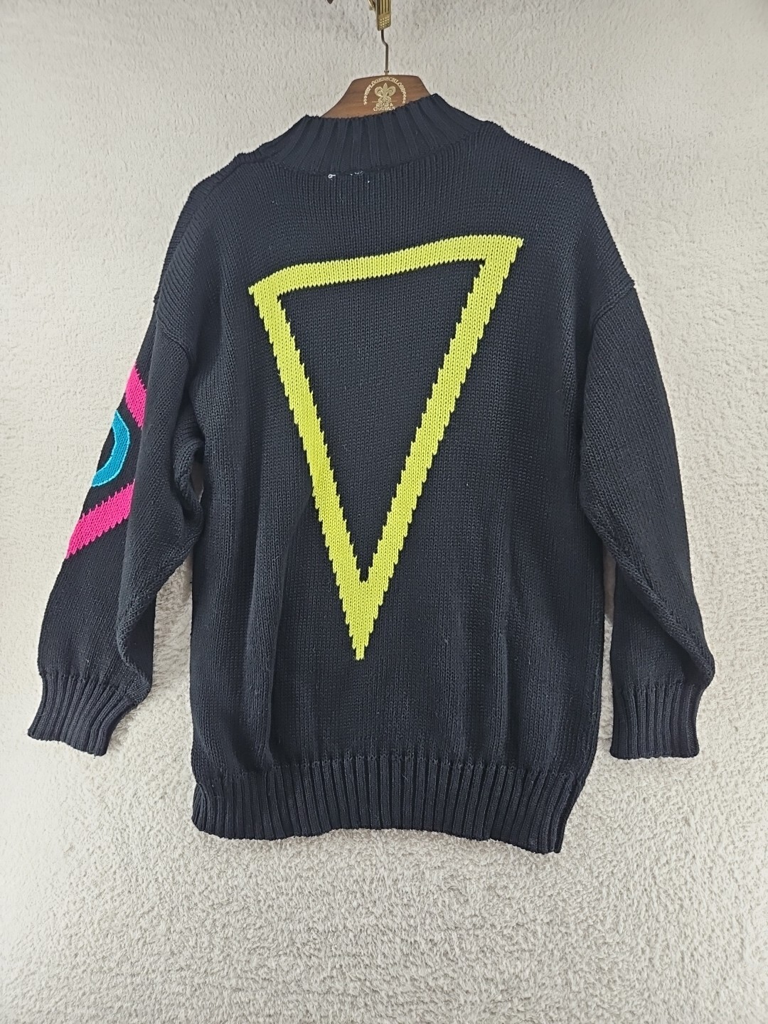 Vintage Totally Rad 80’s Woman’s Sweater Geometric Print Long Neon Multi Color