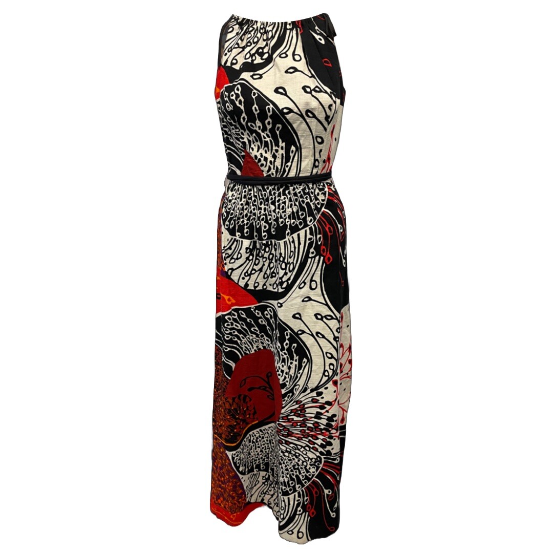 VTG 70s Donovan Galvani Psychedelic Floral Abstract High Neck Maxi Dress Size S