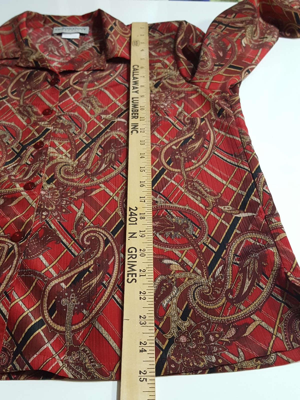 Vintage 80s Secretary Blouse M Red Shoulder Pad Button Up Long Sleeve Paisley