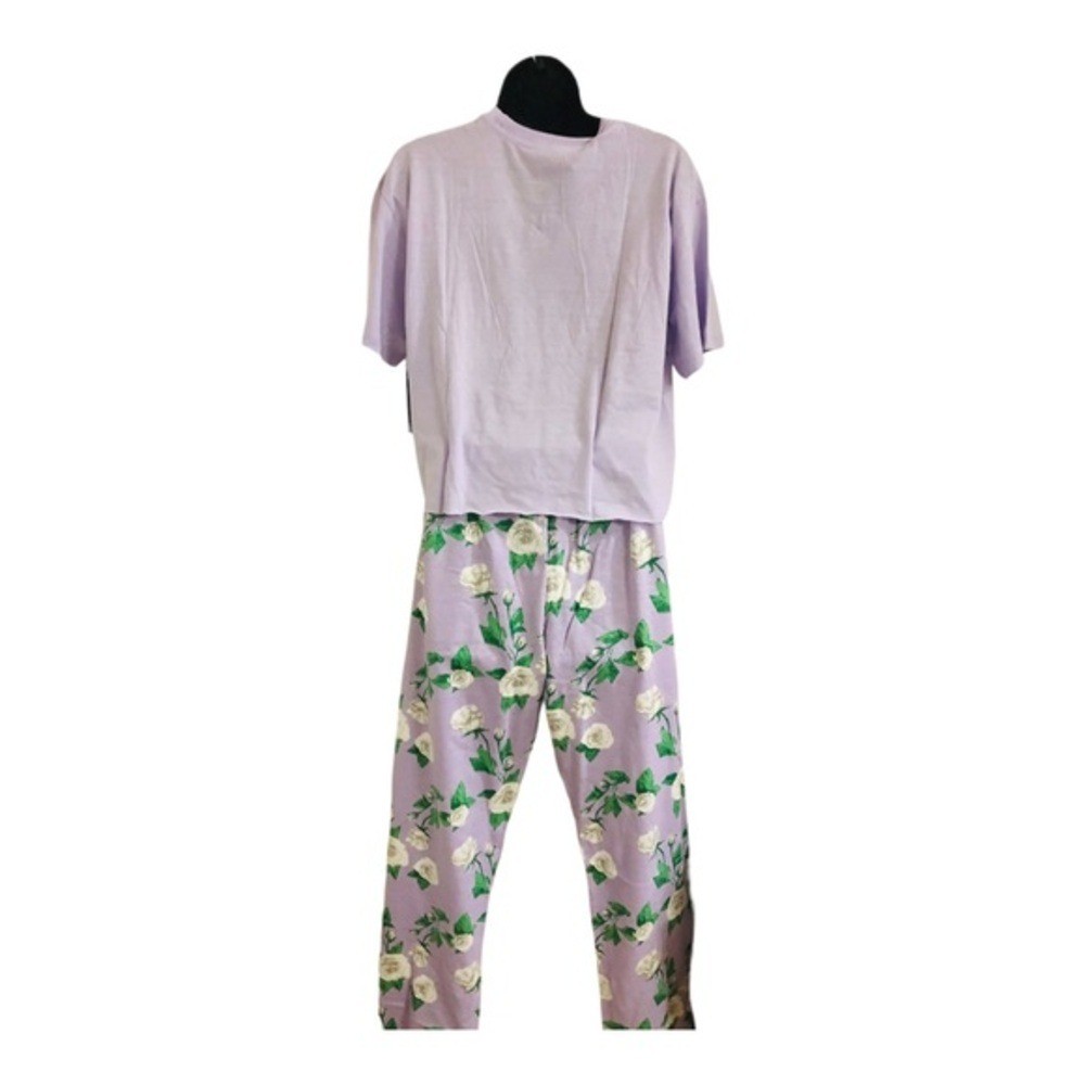 Selena purple white green floral crop shirt & joggers set size large brand new