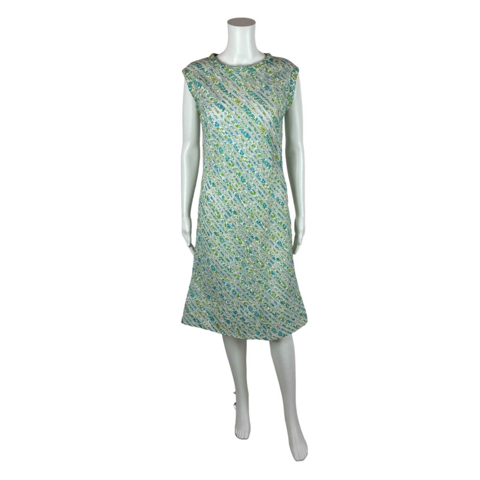 Vintage 60s Shift Dress Women’s Medium Spring Floral Stripes Blue Peck & Peck