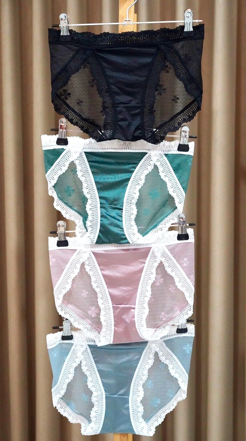 Lot of 4 Sissy Nylon Spandex Panties Sheer Smooth Lace Bikini Hips 32-38″