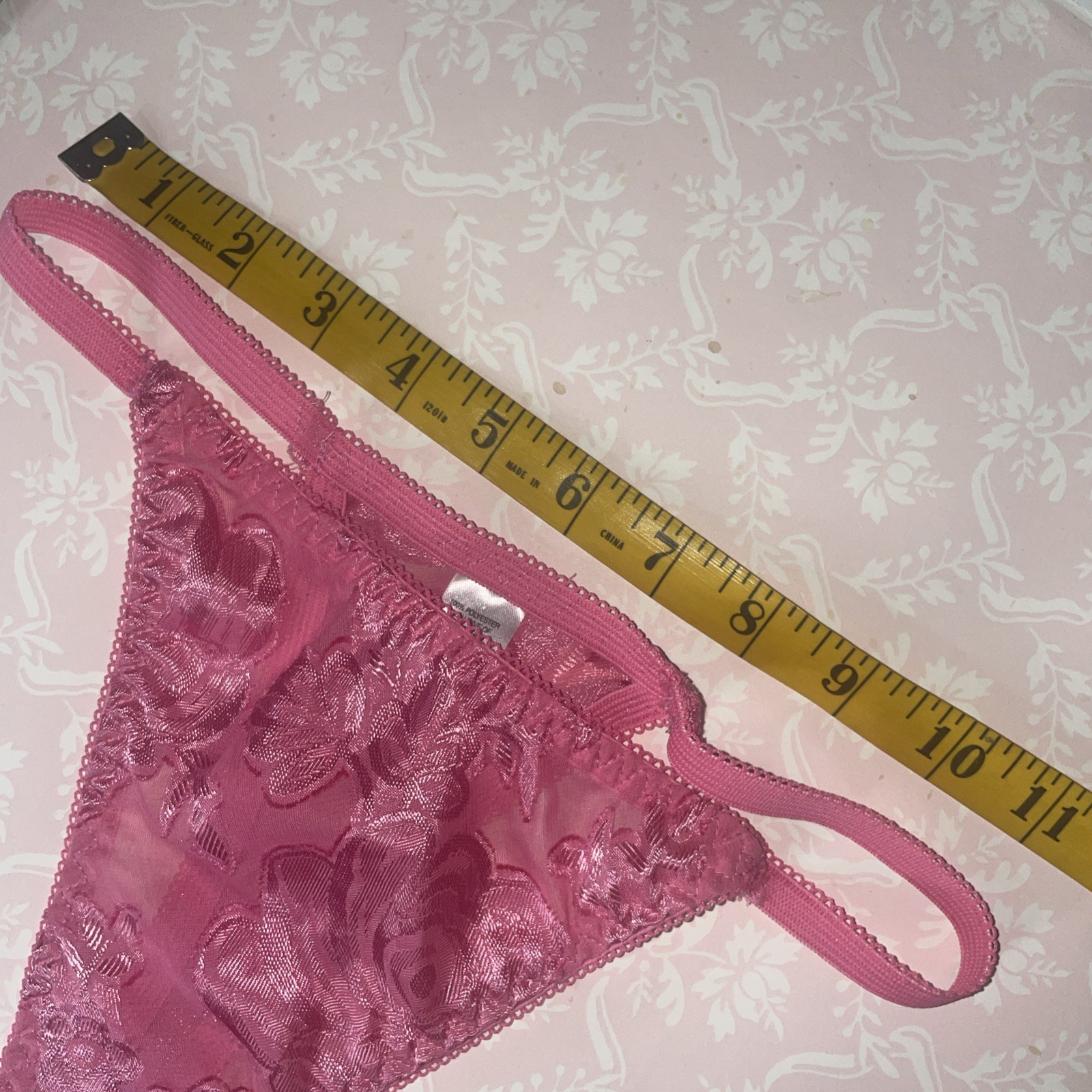 Thong String Bikini O/S Woman’s Panties Underwear BURNOUT Pink Semi Sheer