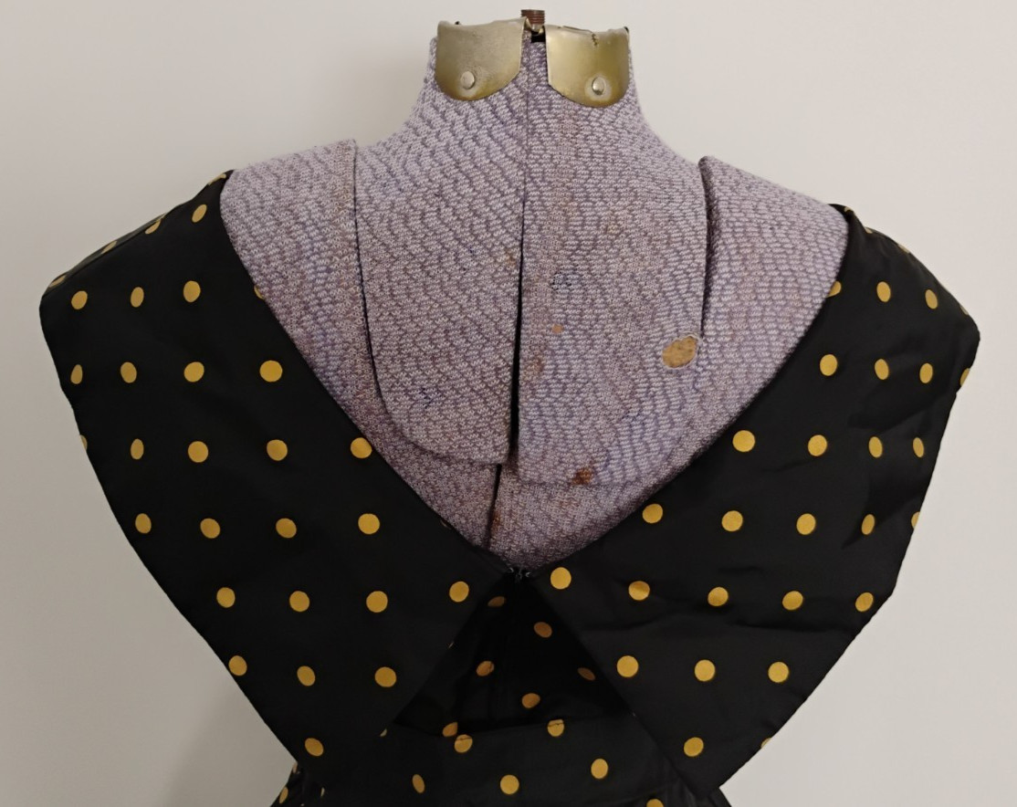 Vtg 80’S does 50’s DRESS Women’s Cocktail Evening Black Gold Polka Dot Retro 6/9