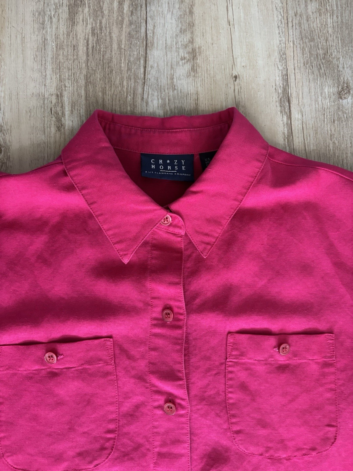 Vintage Ramie Rayon Shirt Crazy Horse Liz Claiborne Large Raspberry Pink Button