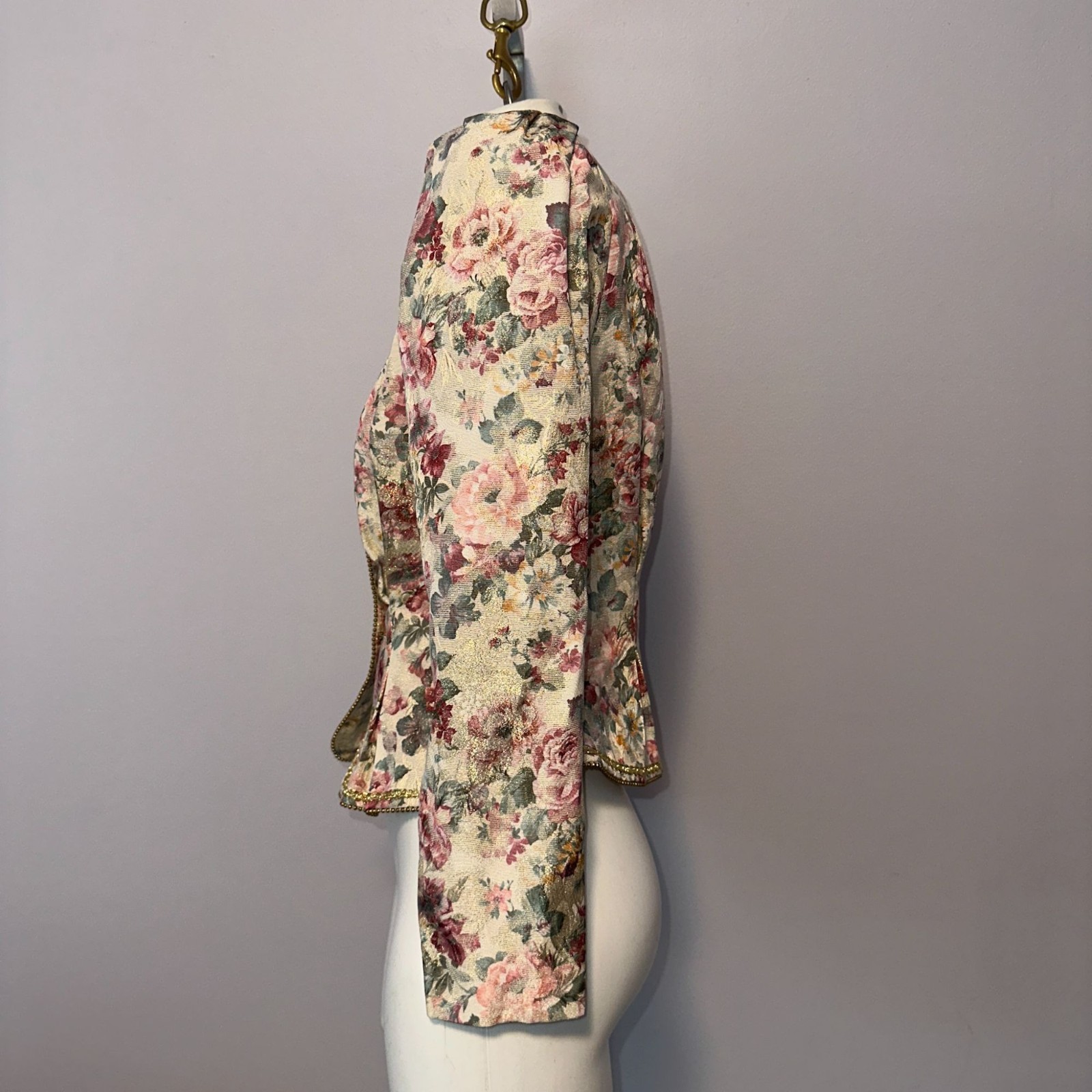 Vintage 1980s Nah Nah Floral Blazer 6 Gold Metallic Brocade Peplum Evening Jacke