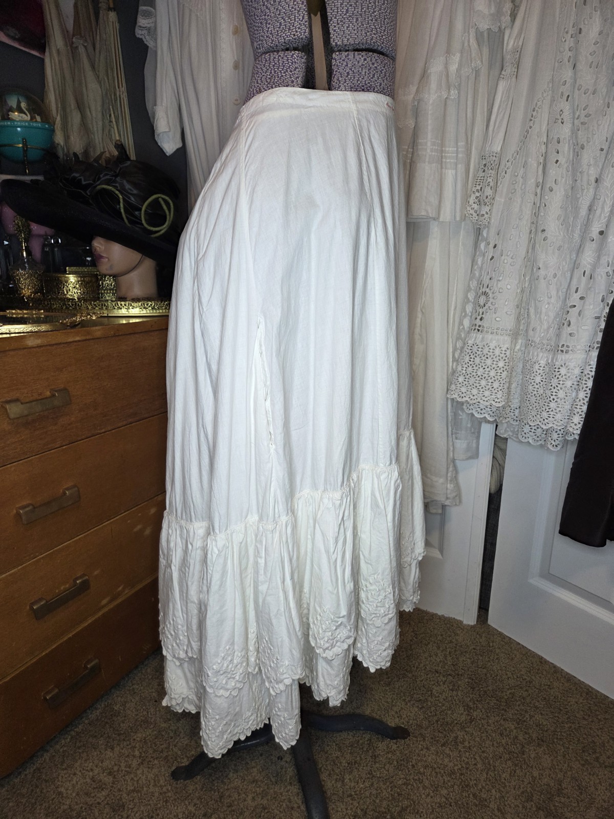 Victorian Embroidered 3 Flounce/Ruffle Petticoat