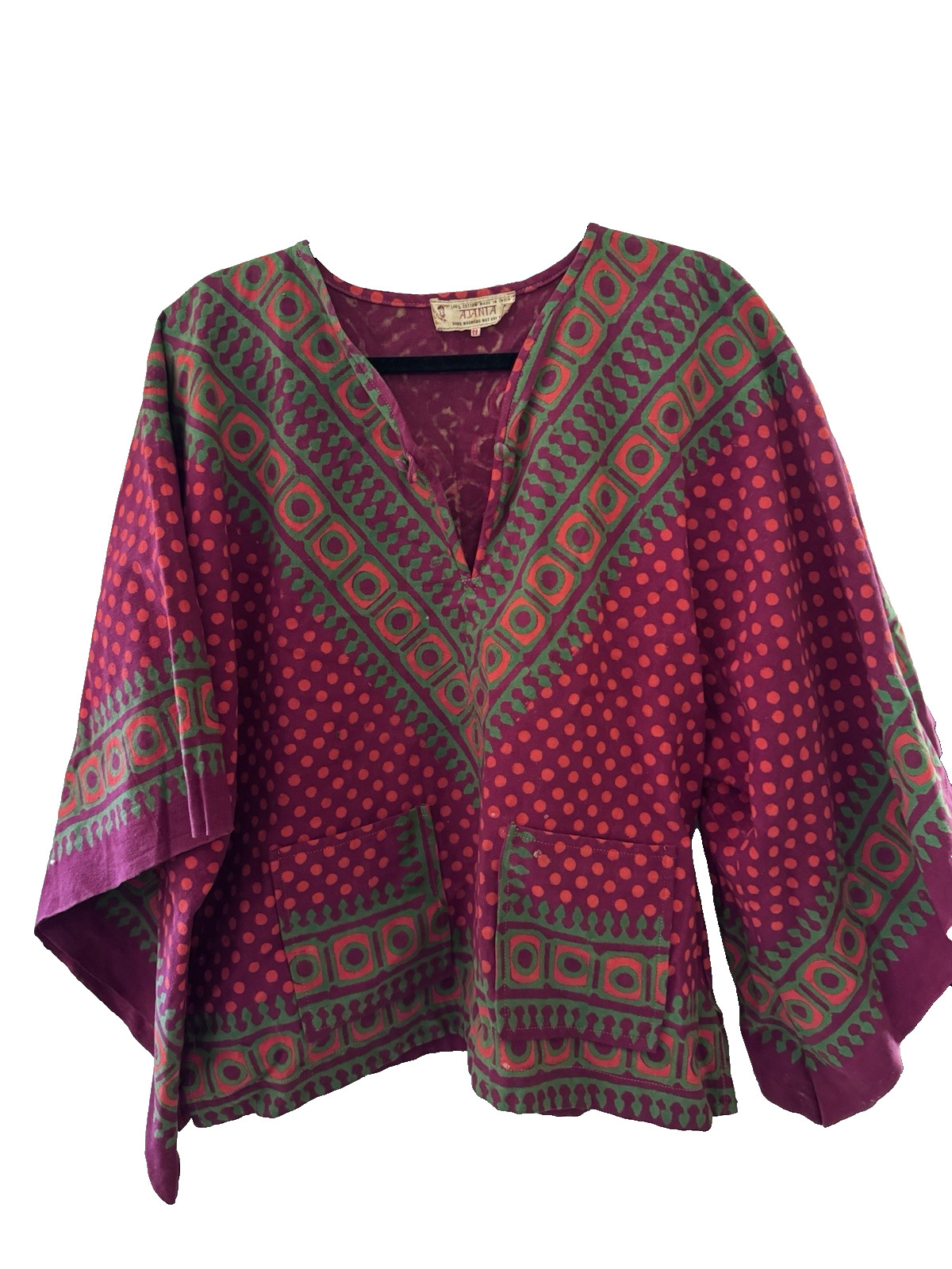 vintage bohemian top bell sleeve Ajanta made in india M/L womens