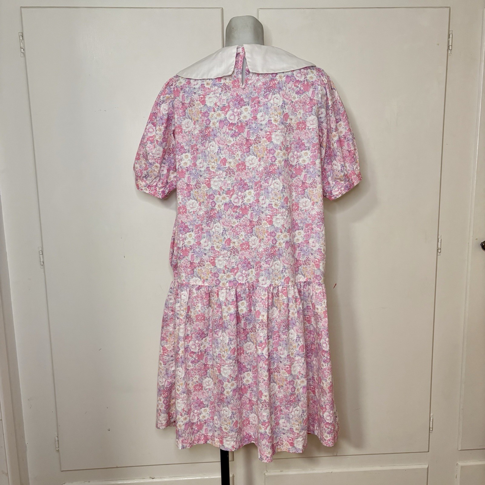Vintage 80s Take Nine Maternity Pink Floral Print Cottagecore Collared Dress