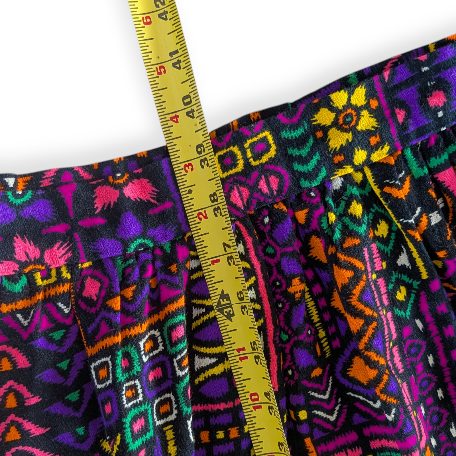60s 70s Barkcloth Wood Block Print Maxi Skirt ~ neon small groovy