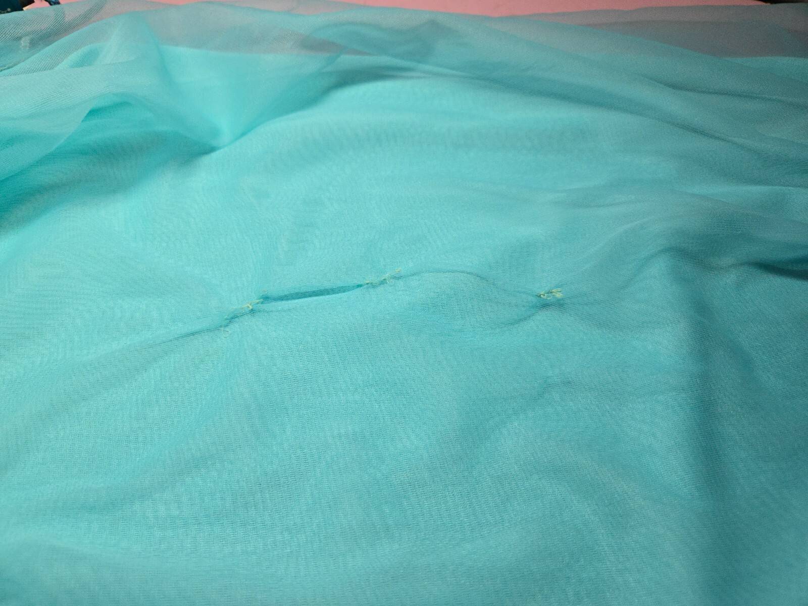 Vintage Nightgown – Turquoise w/ White Lace – Full Length – ’60s – Tie Front