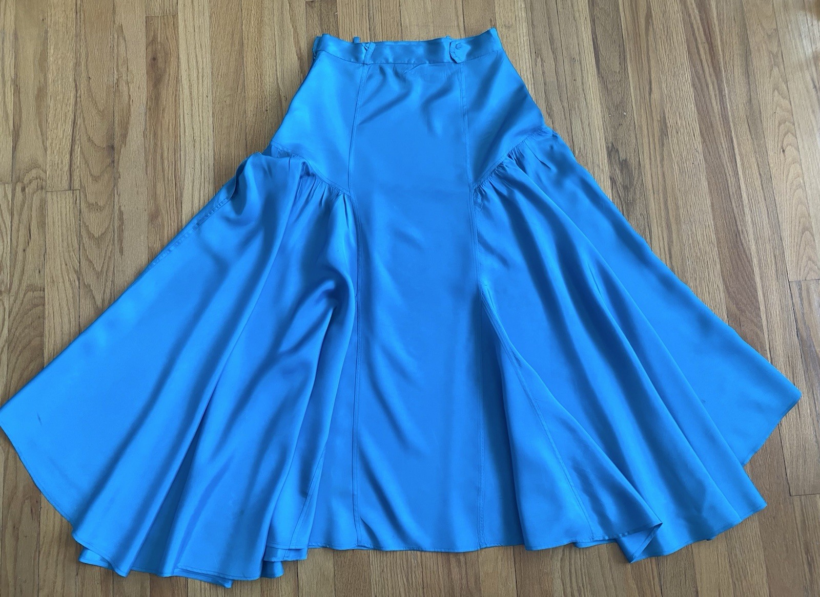 Vintage 80s Silky Circle Skirt *Large* TAMPA Blue Gored Panel Maxi Twirl Skirt
