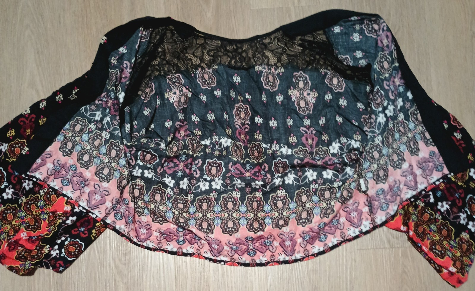 Vtg 70s Sheer Lace KIMONO Asian Indian Ikat Kaftan Jacket lounge boho hippy M L