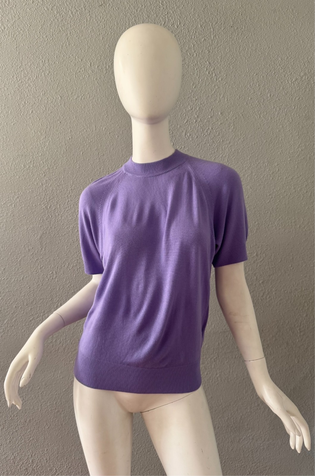 Vintage 70s Lavender Purple Mock Knit Pullover Sweater Top S