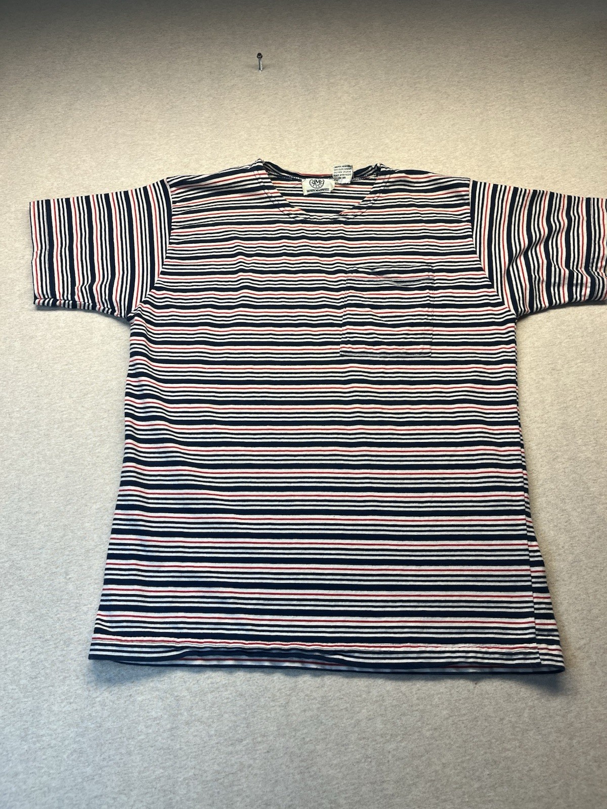 1980/90s Women’s Red/wht/blu S Sleeve Knit Top W/pocket