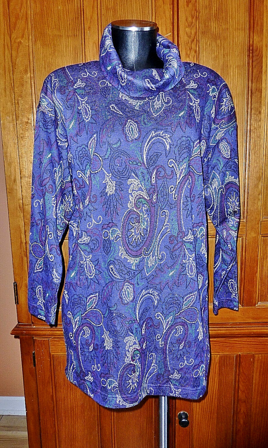 VTG 80s ADOLFO Collection Metallic Lurex Cowl KNIT Sweater Oversized Tunic TOP M