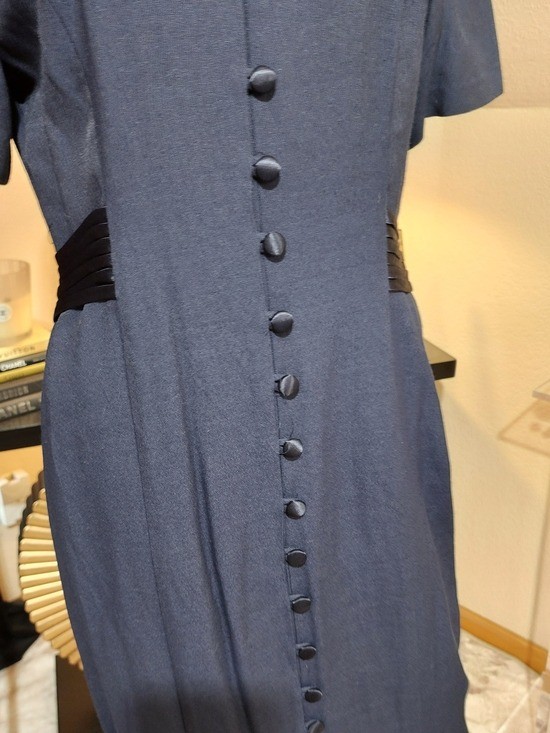 Vintage 1990s Betsy’s Things Navy Button Front Midi Dress Rayon Acetate Size 10