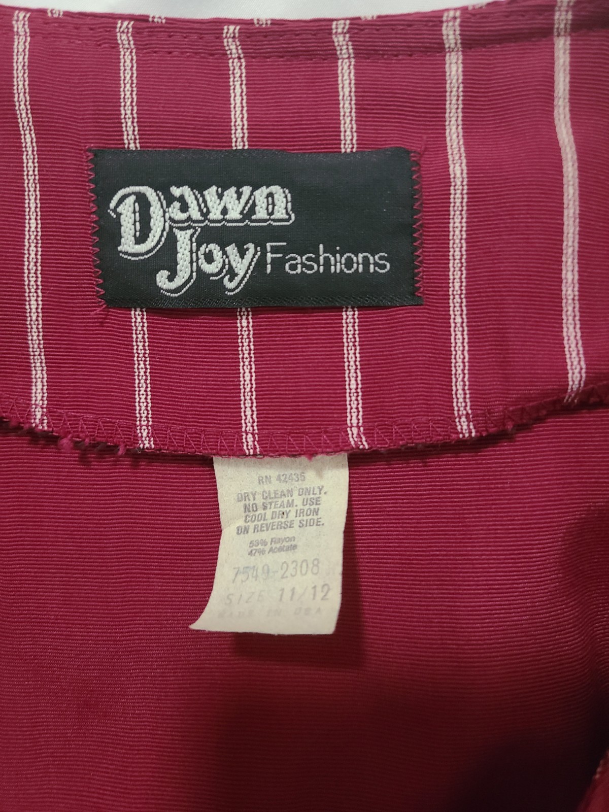 Dawn Joy Fashions Stripe Midi Dress Maroon, Short Sleeve, Vintage 90s