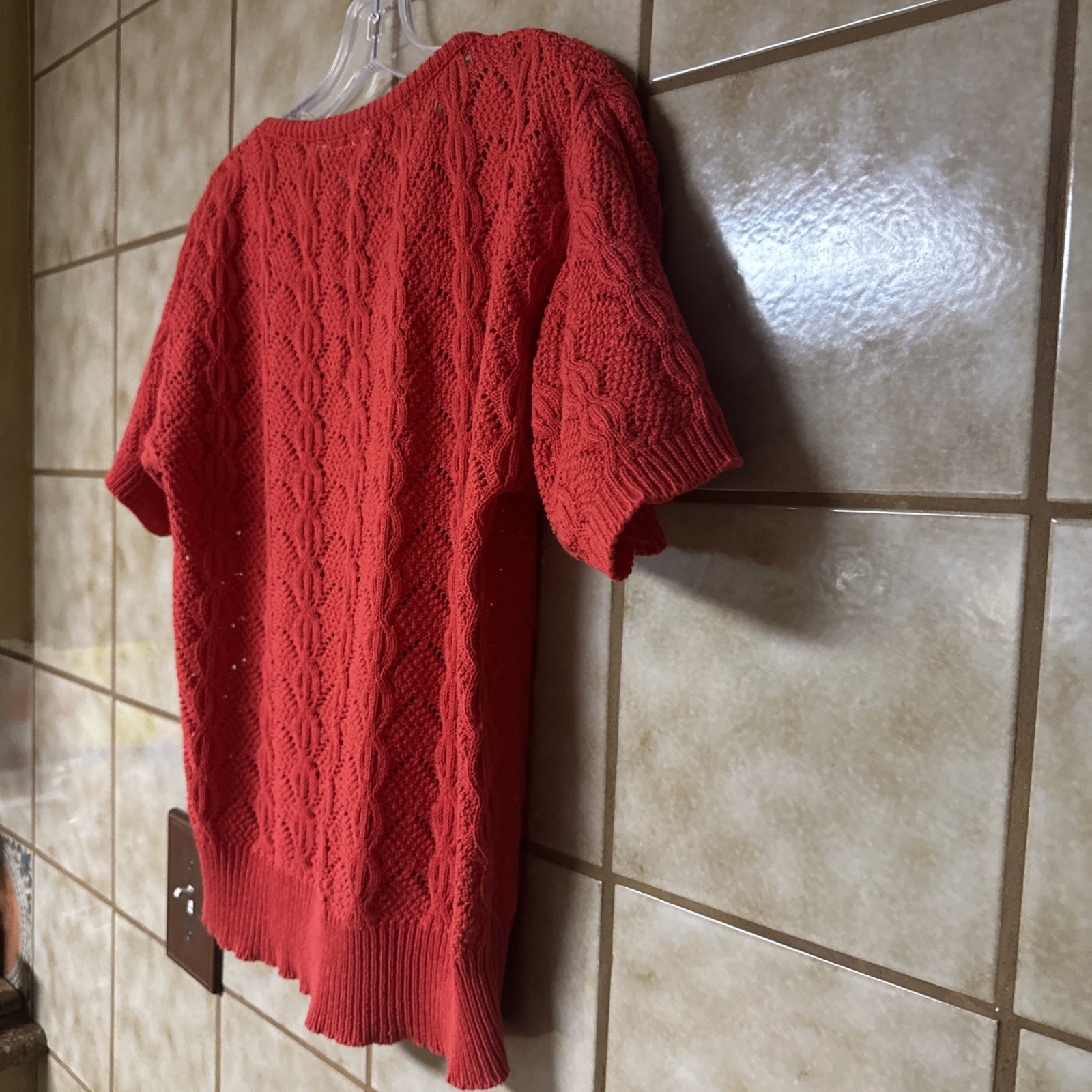 Vintage Alicia Petite Short Sleeve Strawberry Red Cotton Knit Sweater, Sz Sm
