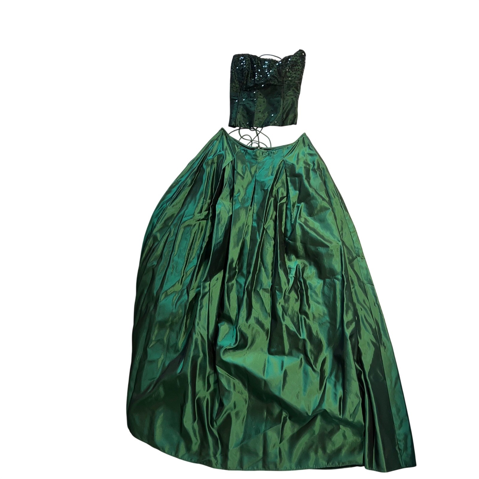 Zum Zum Niki Livas Vintage 2 Piece Formal Set Emerald Sequin top 7/8 skirt 9/10