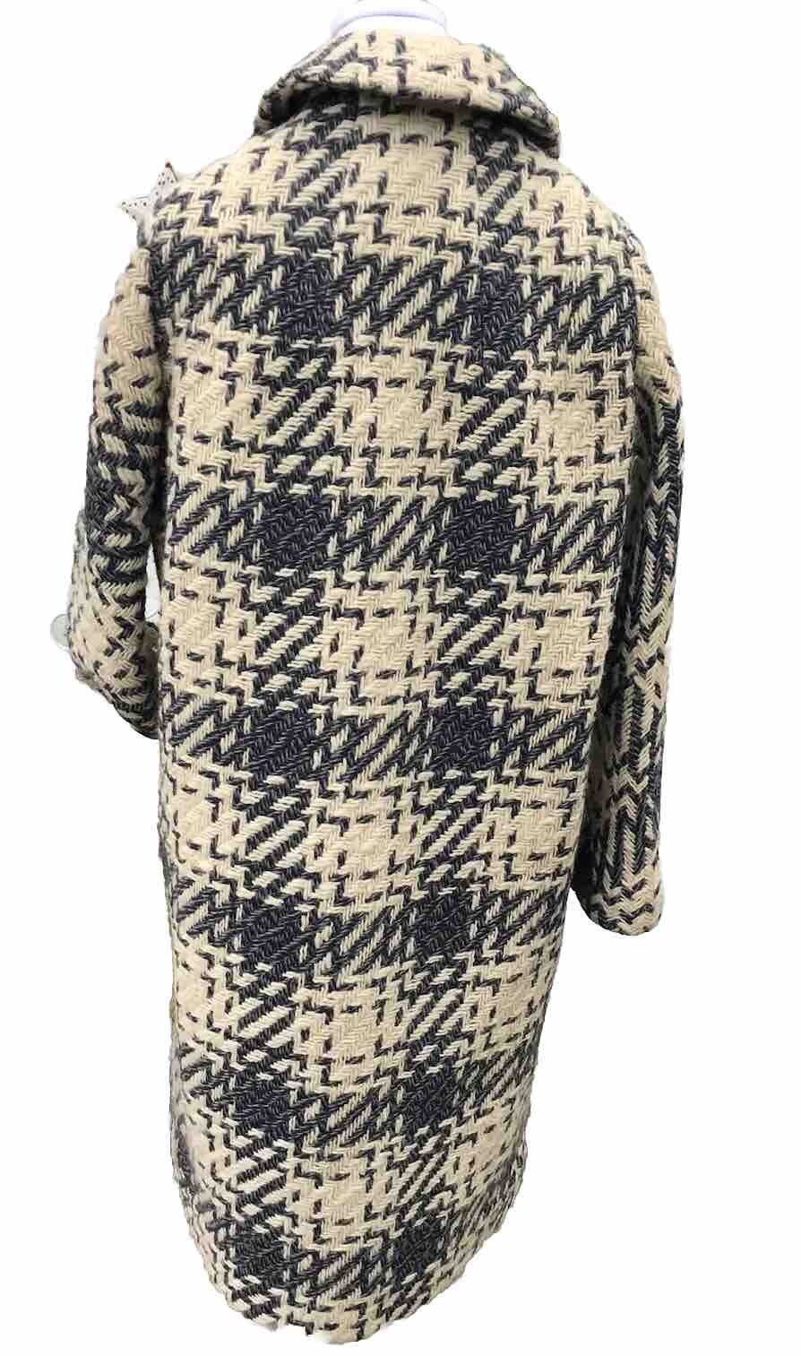Vtg 50s 60s Woven Wool Women’s Coat Geo Southwestern M L Grey Tan Mod Retro USA