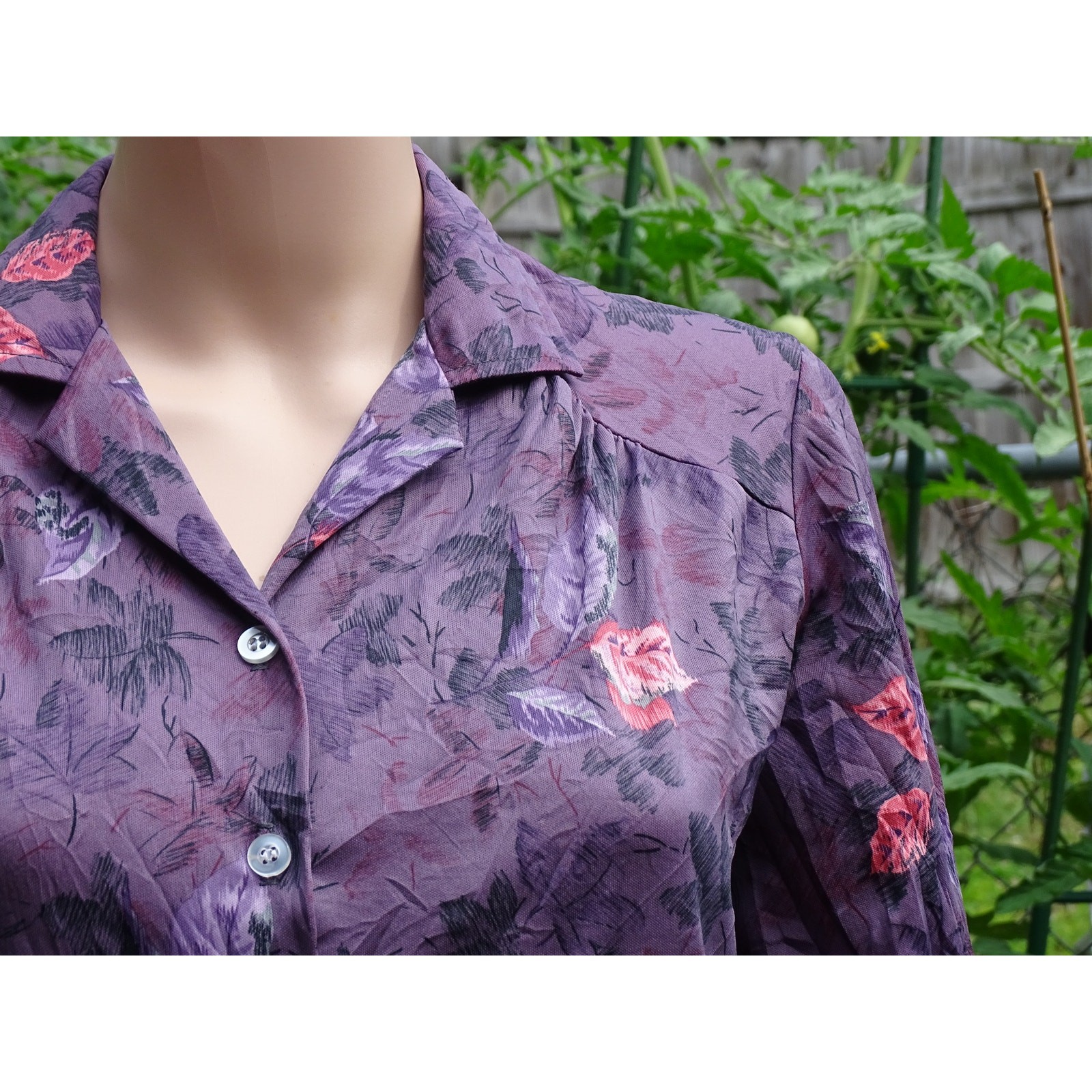 Bon Worth Vintage 90s Purple Floral Button Up Shirt Blouse Women Size 10 Small M