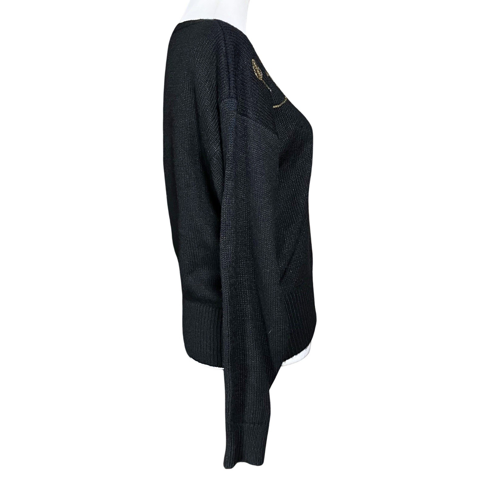Vintage 90s Black Russ Sweater with Gold Floral Beading. S/M. Retro, Maximalism
