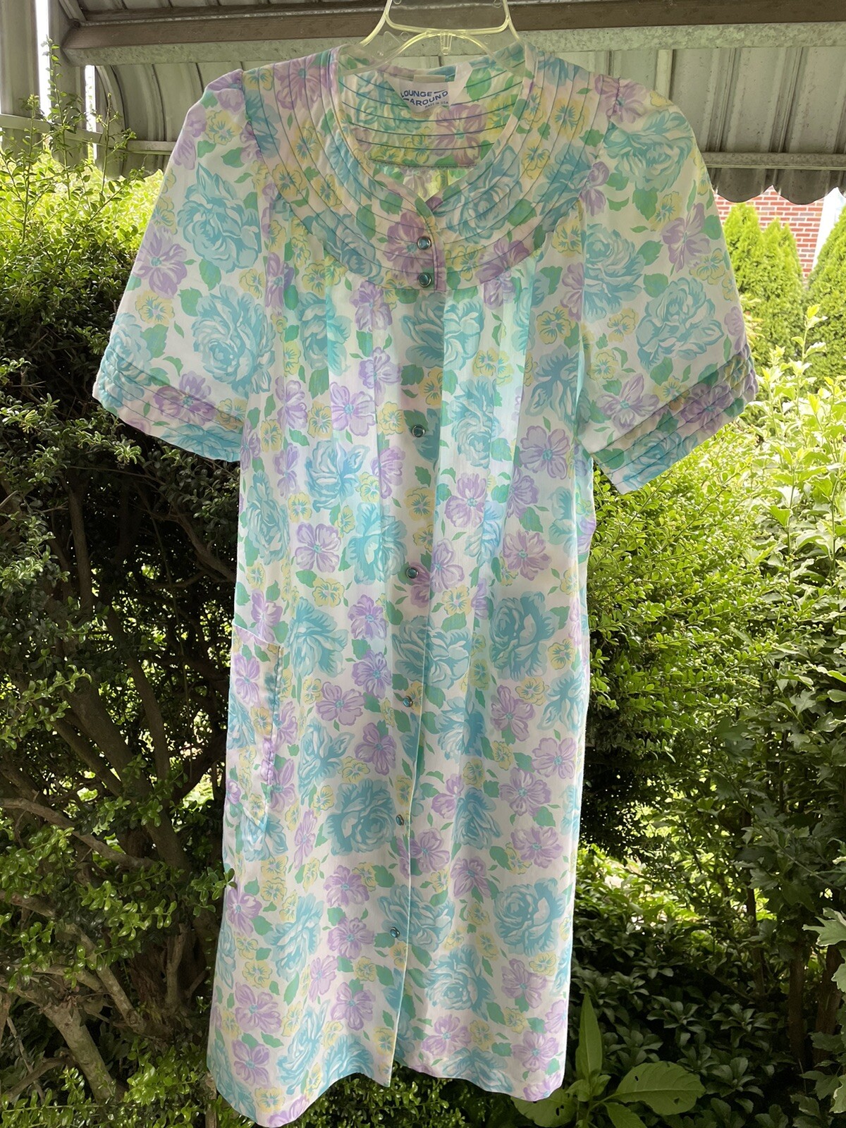 VTG 70’s LOUNGE AROUND Housecoat Nightgown Women’s 1X Pocket Quilted Neckline