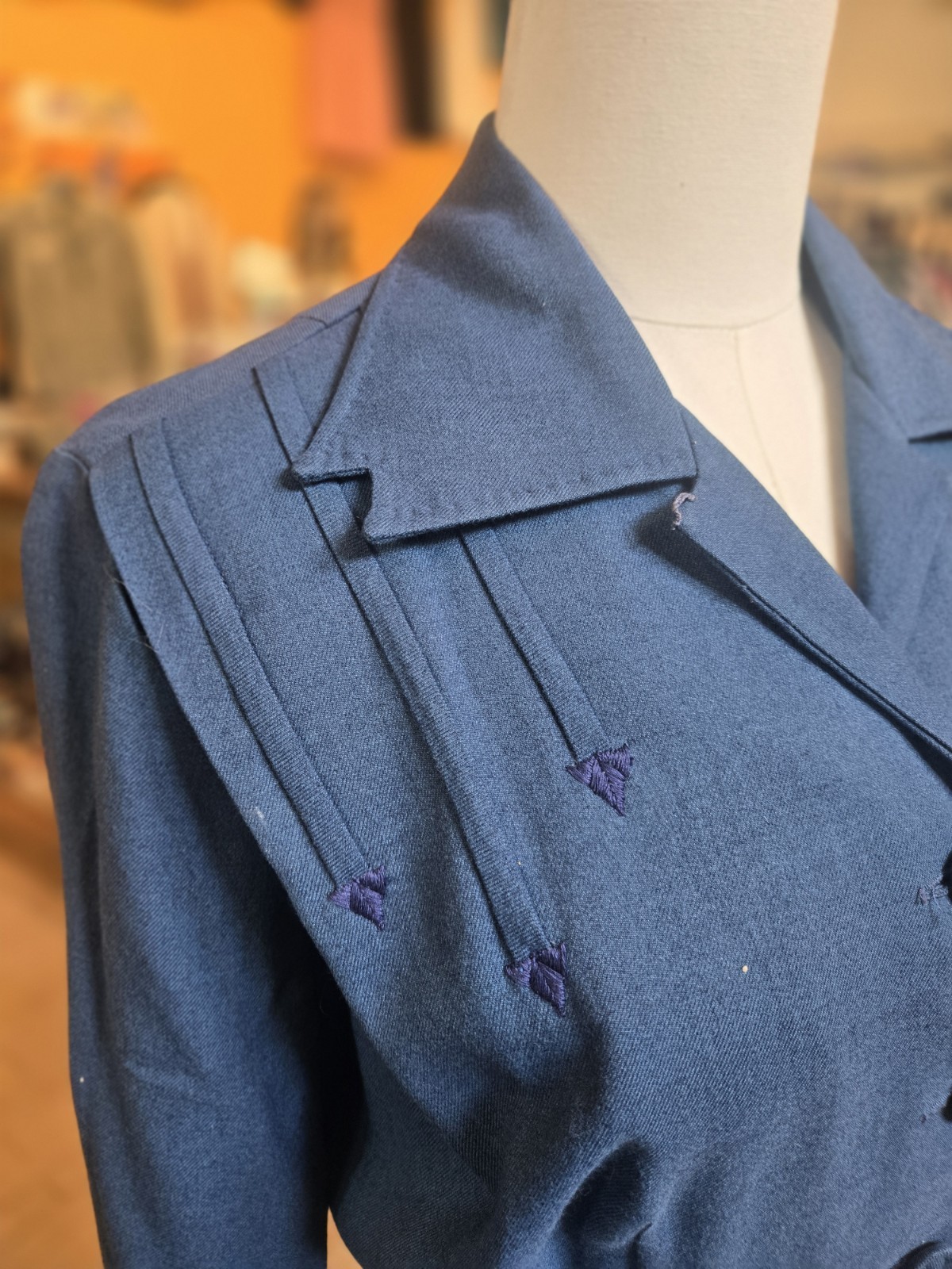 Vtg 1940s Alexander Of California Western Arrow Welt Slate Blue Cotton Day Dress